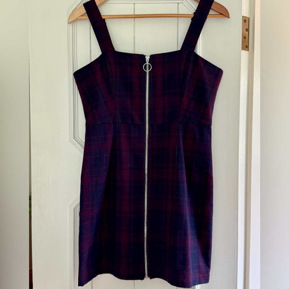 Forever 21 Red and Blue Plaid Sheath Mini Dress Square Neck Sleeveless